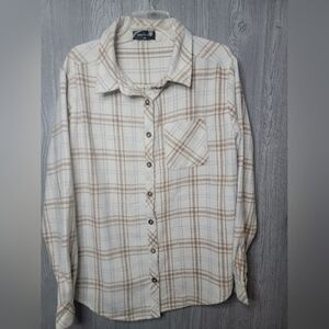 White Fox Cream and Brown Plaid Button-Up Shacket